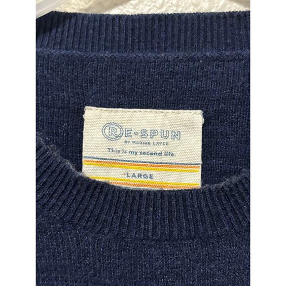 Men’s Re-Spun Marine Layer Sweater Blue Striped Long Sleeve Wool Sz L Large - Picture 3 of 5